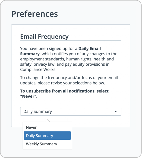 Preference Settings for Receiving Updates Through Emails